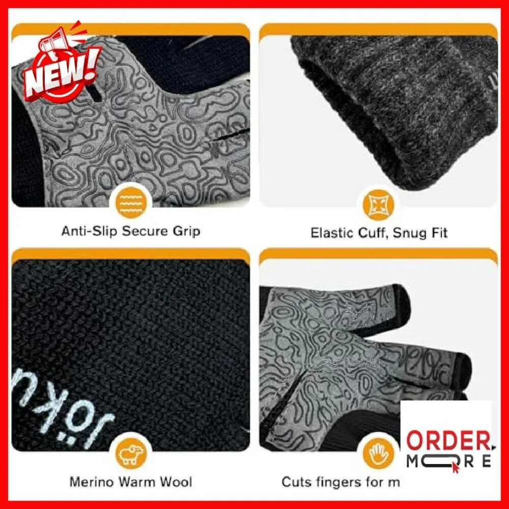Merino Wool Fingerless Gloves 3-Cut Design Cold Weather Outdoor